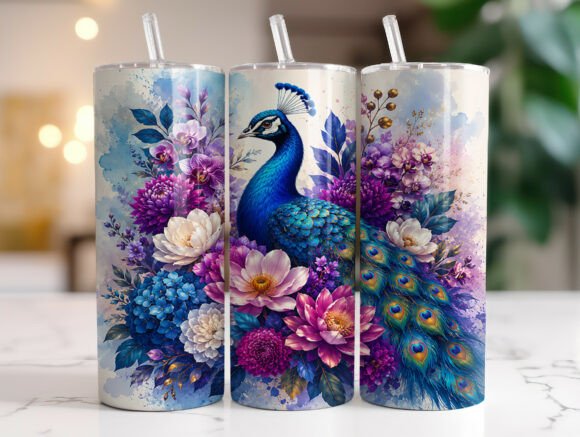 Download Peacock Floral Skinny Tumbler Wrap PNG - Tumbler wrap png Collection