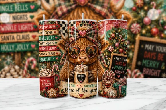 Download Christmas Highland Cow Tumbler Wrap PNG - Tumbler wrap png Collection