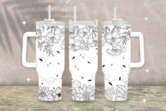 Download Black Floral Line 40oz Tumbler Wrap Png - Tumbler wrap png Collection