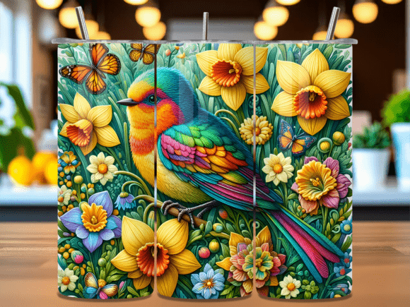 Download Colorful Bird Floral Tumbler Wrap PNG - Tumbler wrap png Collection