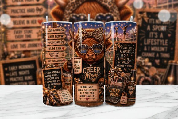 Download Cheer Mom Highland Cow Tumbler Wrap PNG - Tumbler wrap png Collection