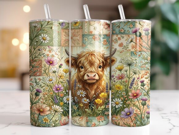 Download Wildflower Highland Cow Tumbler Wrap PNG - Tumbler wrap png Collection