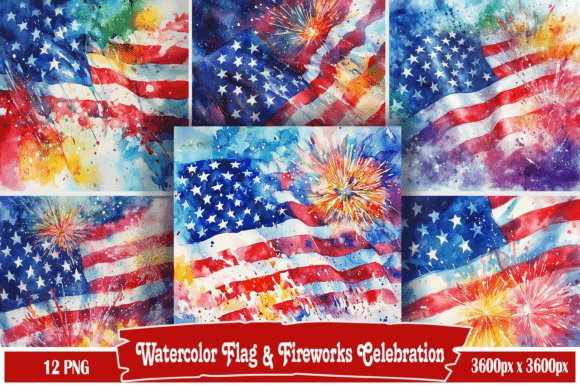 Download Watercolor Flag &amp; Fireworks Celebration - Premium Resources