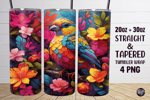 Download Colorful Bird &amp; Flowers Tumbler Wrap PNG - Tumbler wrap png Collection