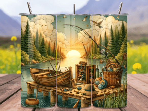 Download Lake Sunset Fishing Tumbler Wrap PNG - Tumbler wrap png Collection